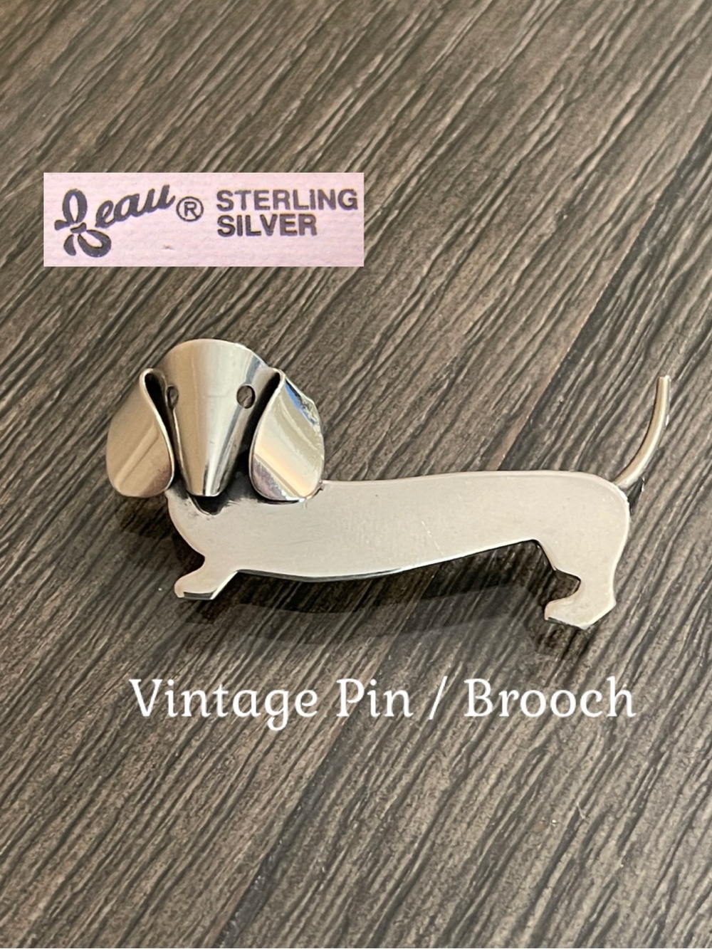 Vintage BEAU Sterling Silver 925 Cute Dachshund Taksa Dog Doggy Brooch Pin